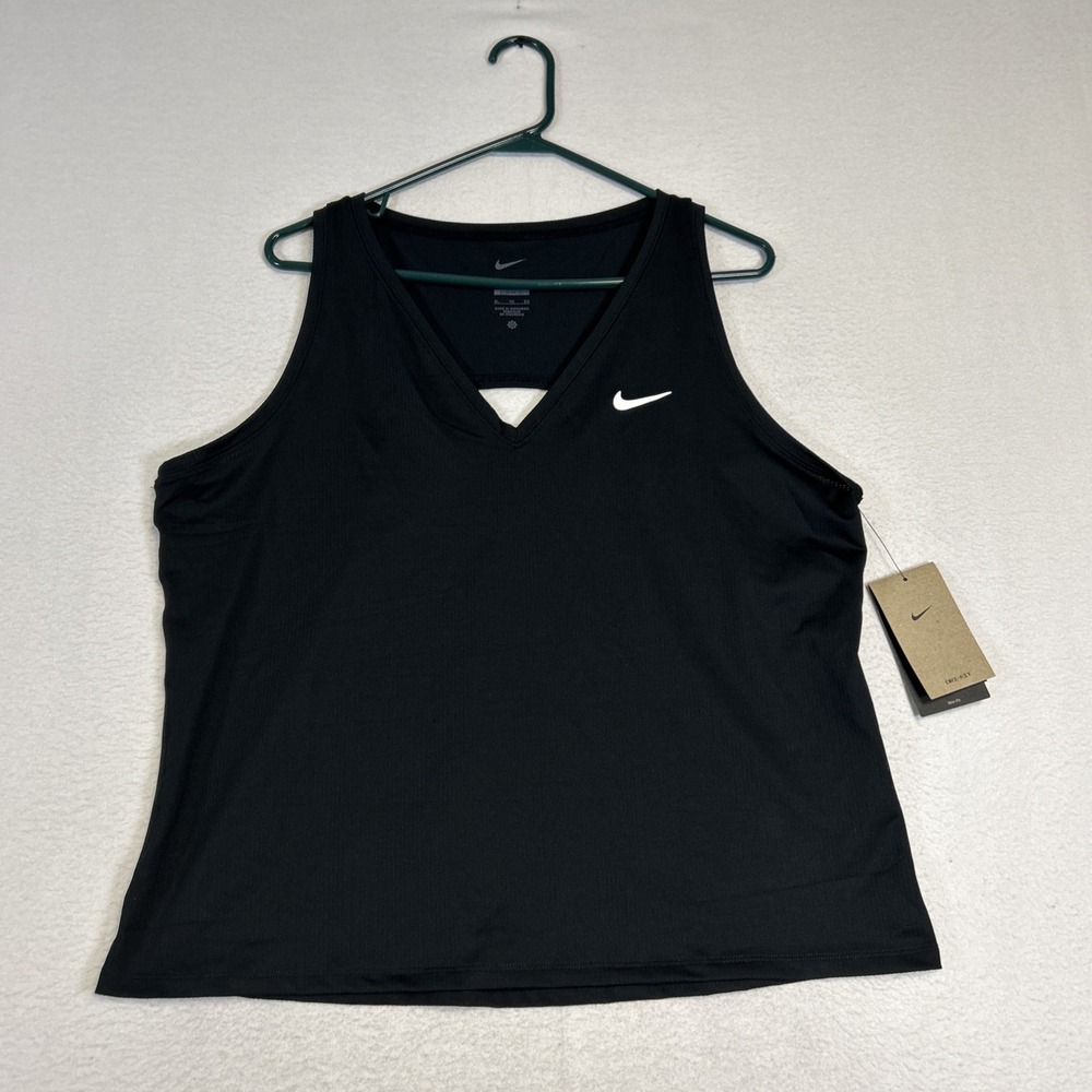 Nike Womens Court Victory Tennis Tank Top Black XL Slim Fit CV4784-010